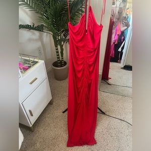 Halter dress with ruching along the bust line